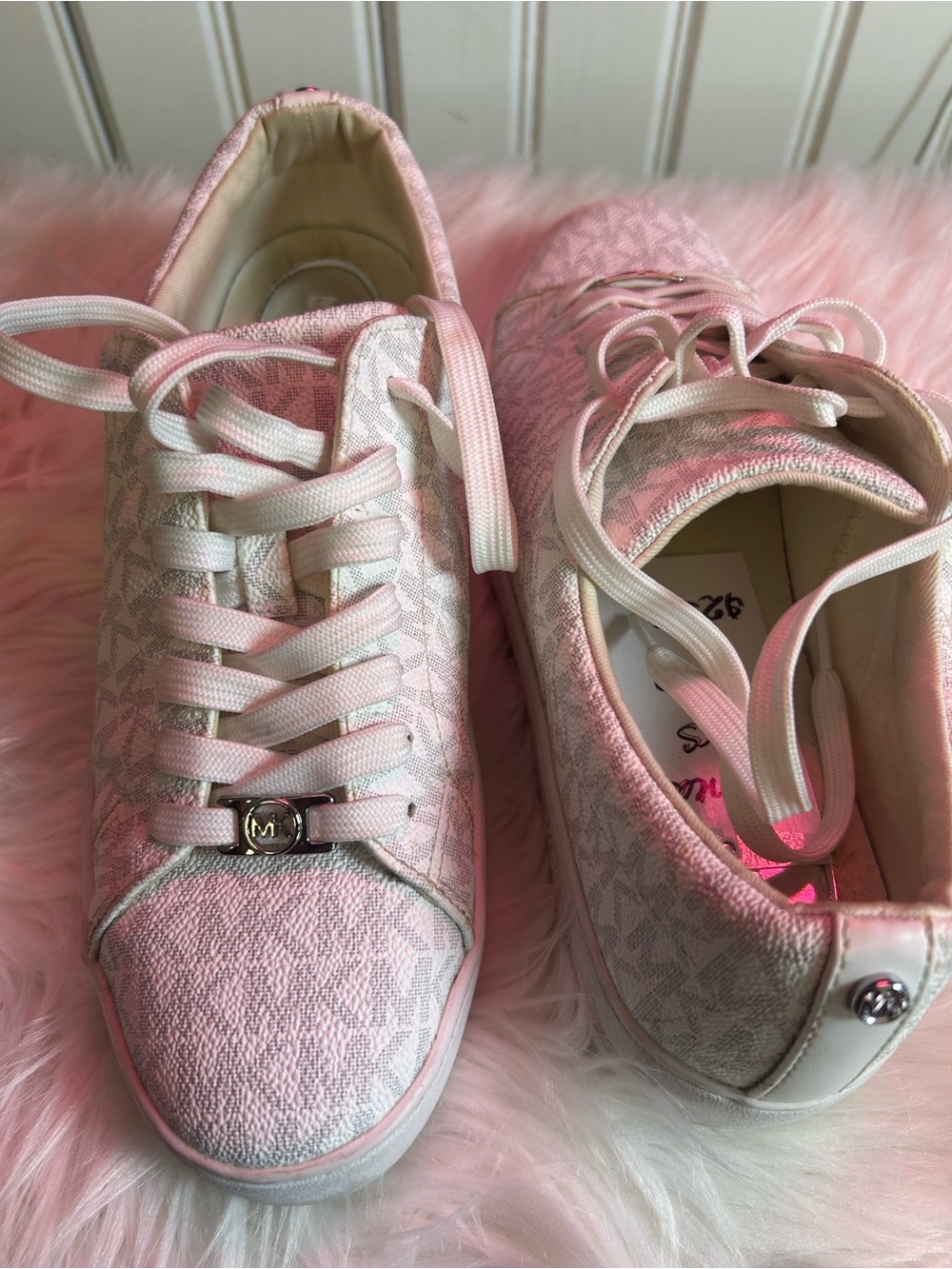 Michael Kors Light Pink Logo-Print Lace-Up Sneakers